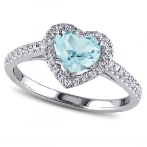 Heart Shaped Aquamarine and Diamond Halo Engagement Ring 14k White Gold 1.50ct - All