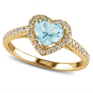 Heart Shaped Aquamarine and Diamond Halo Engagement Ring 14k Yellow Gold 1.50ct - All