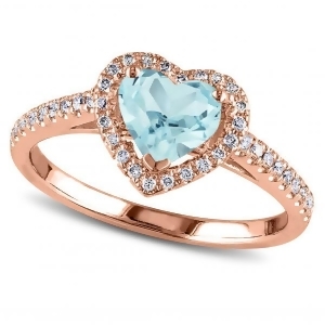 Heart Shaped Aquamarine and Diamond Halo Engagement Ring 14k Rose Gold 1.50ct - All
