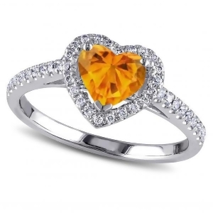 Heart Shaped Citrine and Diamond Halo Engagement Ring 14k White Gold 1.50ct - All