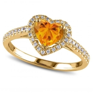 Heart Shaped Citrine and Diamond Halo Engagement Ring 14k Yellow Gold 1.50ct - All