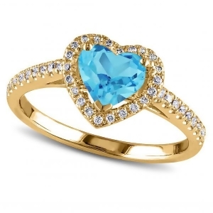 Heart Shaped Blue Topaz and Diamond Halo Engagement Ring 14k Yellow Gold 1.50ct - All