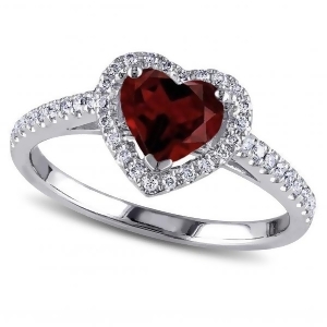 Heart Shaped Garnet and Diamond Halo Engagement Ring 14k White Gold 1.50ct - All