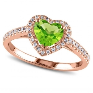 Heart Shaped Peridot and Diamond Halo Engagement Ring 14k Rose Gold 1.50ct - All