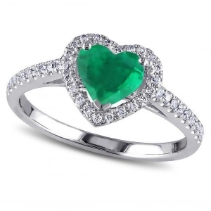 Heart Shaped Emerald and Diamond Halo Engagement Ring 14k White Gold 1.50ct - All
