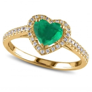 Heart Shaped Emerald and Diamond Halo Engagement Ring 14k Yellow Gold 1.50ct - All