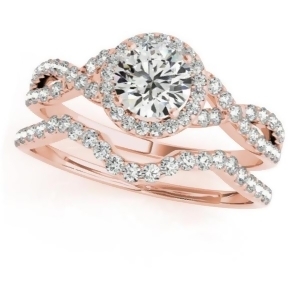 Twisted Round Diamond Engagement Ring Bridal Set 14k Rose Gold 1.57ct - All