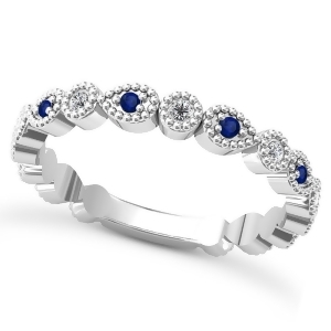 Alternating Diamond and Blue Sapphire Wedding Band 14k White Gold 0.21ct - All