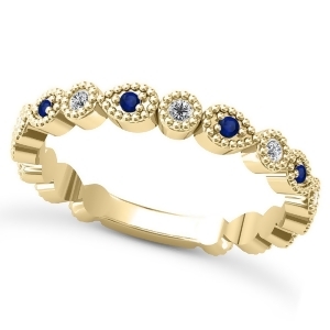 Alternating Diamond and Blue Sapphire Wedding Band 14k Yellow Gold 0.21ct - All
