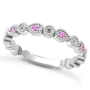 Alternating Diamond and Pink Sapphire Wedding Band 14k White Gold 0.21ct - All