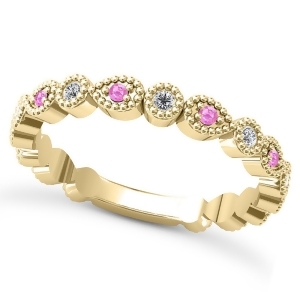 Alternating Diamond and Pink Sapphire Wedding Band 14k Yellow Gold 0.21ct - All