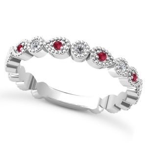 Alternating Diamond and Ruby Wedding Band 14k White Gold 0.21ct - All