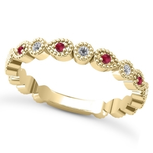 Alternating Diamond and Ruby Wedding Band 14k Yellow Gold 0.21ct - All
