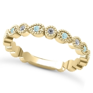 Alternating Diamond and Aquamarine Wedding Band 14k Yellow Gold 0.21ct - All