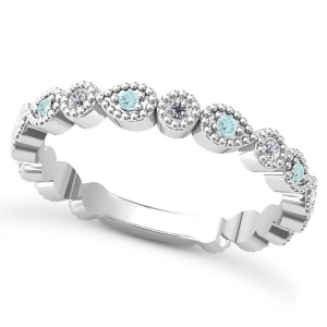 Alternating Diamond and Aquamarine Wedding Band Platinum 0.21ct - All