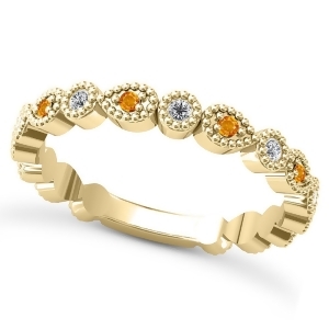 Alternating Diamond and Citrine Wedding Band 18k Yellow Gold 0.21ct - All