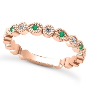 Alternating Diamond and Emerald Wedding Band 18k Rose Gold 0.21ct - All