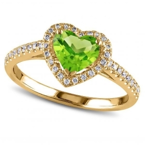 Heart Shaped Peridot and Diamond Halo Engagement Ring 14k Yellow Gold 1.50ct - All