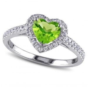Heart Shaped Peridot and Diamond Halo Engagement Ring 14k White Gold 1.50ct - All