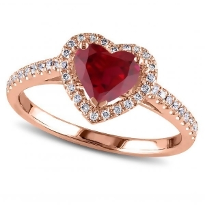 Heart Shaped Ruby and Diamond Halo Engagement Ring 14k Rose Gold 1.50ct - All