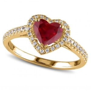 Heart Shaped Ruby and Diamond Halo Engagement Ring 14k Yellow Gold 1.50ct - All
