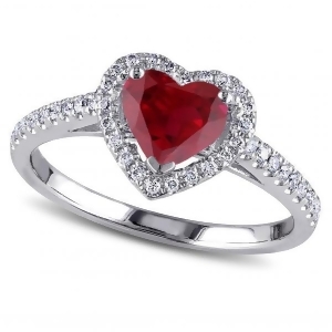 Heart Shaped Ruby and Diamond Halo Engagement Ring 14k White Gold 1.50ct - All
