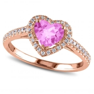 Heart Shaped Pink Sapphire and Diamond Halo Engagement Ring 14k Rose Gold 1.50ct - All