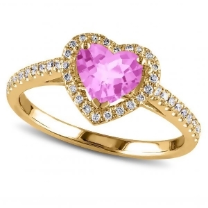 Heart Shaped Pink Sapphire and Diamond Halo Engagement Ring 14k Yellow Gold 1.50ct - All