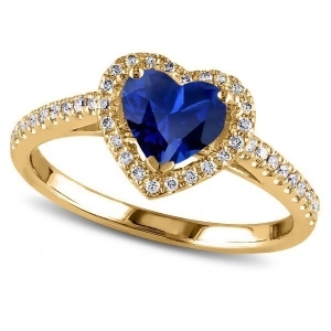 Heart Shaped Blue Sapphire and Diamond Halo Engagement Ring 14k Yellow Gold 1.50ct - All