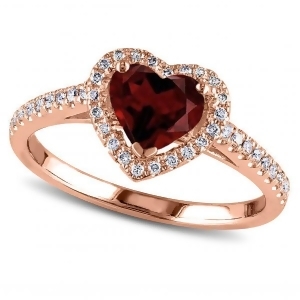 Heart Shaped Garnet and Diamond Halo Engagement Ring 14k Rose Gold 1.50ct - All