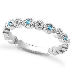 Alternating Diamond and Blue Topaz Wedding Band Platinum 0.21ct - All