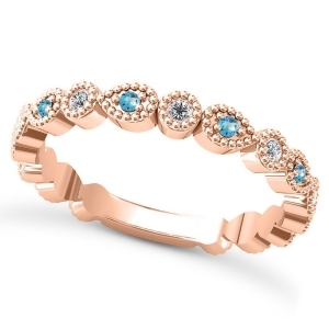 Alternating Diamond and Blue Topaz Wedding Band 18k Rose Gold 0.21ct - All