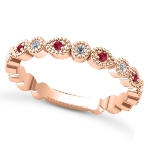 Alternating Diamond and Ruby Wedding Band 18k Rose Gold 0.21ct - All