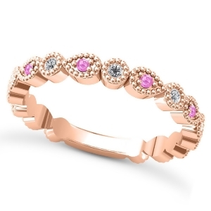 Alternating Diamond and Pink Sapphire Wedding Band 18k Rose Gold 0.21ct - All