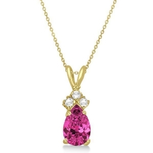 Pear Pink Tourmaline and Diamond Solitaire Pendant 14k Yellow Gold 0.75ct - All