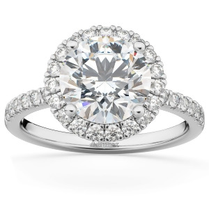 Diamond Accented Halo Engagement Ring Setting 14K White Gold 0.50ct - All