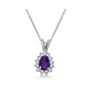 Pear Amethyst and Diamond Pendant Necklace 14k White Gold 0.70ct - All