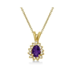 Pear Amethyst and Diamond Pendant Necklace 14k Yellow Gold 0.70ct - All