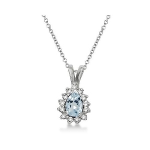Pear Aquamarine and Diamond Pendant Necklace 14k White Gold 0.70ct - All