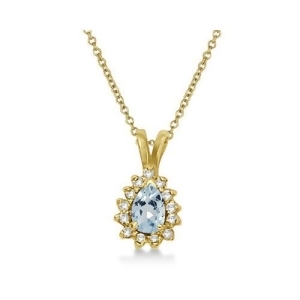 Pear Aquamarine and Diamond Pendant Necklace 14k Yellow Gold 0.70ct - All