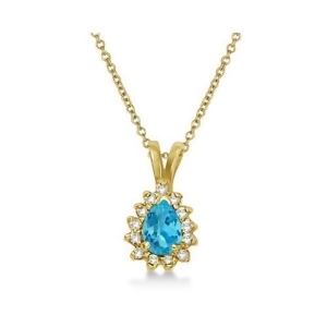 Pear Blue Topaz and Diamond Pendant Necklace 14k Yellow Gold 0.70ct - All