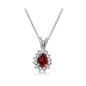 Pear Garnet and Diamond Pendant Necklace 14k White Gold 0.70ct - All