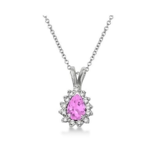 Pear Pink Sapphire and Diamond Pendant Necklace 14k White Gold 0.70ct - All