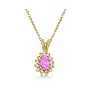 Pear Pink Sapphire and Diamond Pendant Necklace 14k Yellow Gold 0.70ct - All