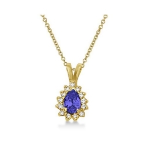 Pear Tanzanite and Diamond Pendant Necklace 14k Yellow Gold 0.70ct - All