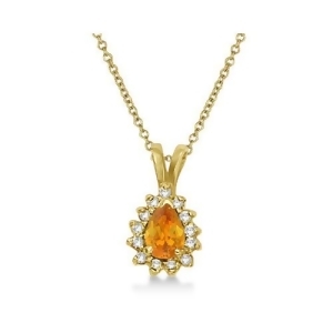 Pear Citrine and Diamond Pendant Necklace 14k Yellow Gold 0.70ct - All