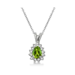 Pear Peridot and Diamond Pendant Necklace 14k White Gold 0.70ct - All
