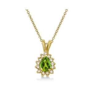 Pear Peridot and Diamond Pendant Necklace 14k Yellow Gold 0.70ct - All