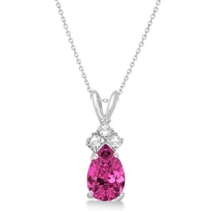 Pear Pink Tourmaline and Diamond Solitaire Pendant 14k White Gold 0.75ct - All