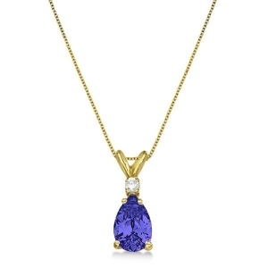 Pear Tanzanite and Diamond Solitaire Pendant Necklace 14k Yellow Gold 0.75ct - All